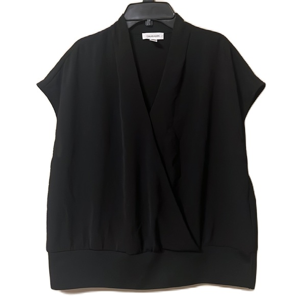 Women’s CALVIN KLEIN, Wrap Front, Sleeveless, V-Neck Top, Black, Size Large - Picture 1 of 5